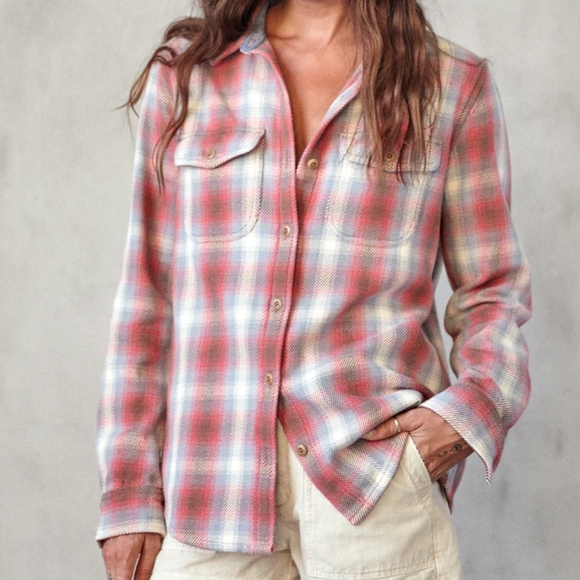 Outerknown Blanket Shirt Mauve Plaid Stripe - Picture 2 of 12